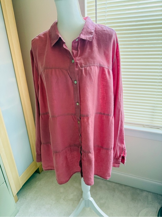 J. Jill Tops - J. Jill Love Linen Rose Button-Down Tunic Linen Shirt 3X